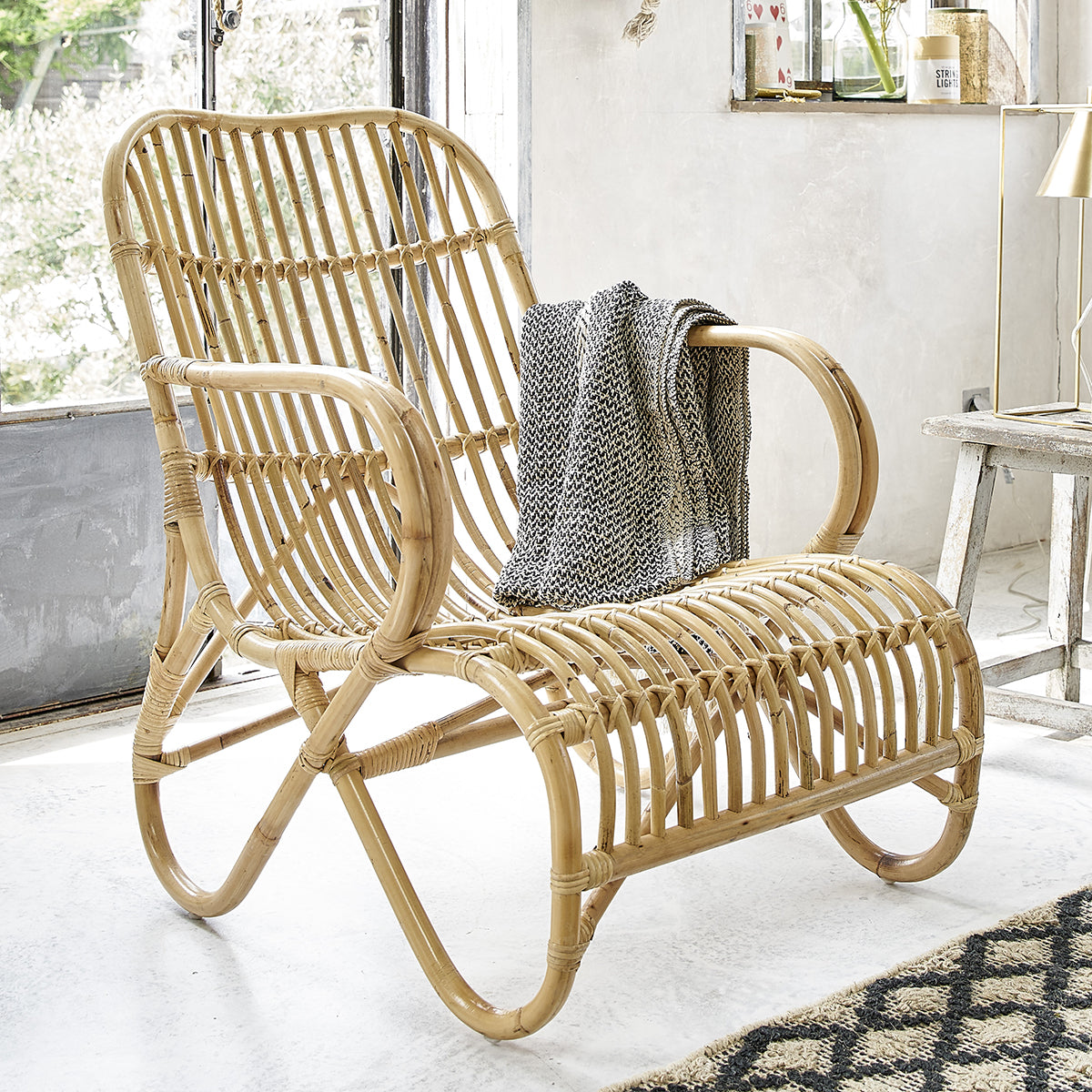 Berah Getah Boho fauteuil rotin naturel coussin vintage
