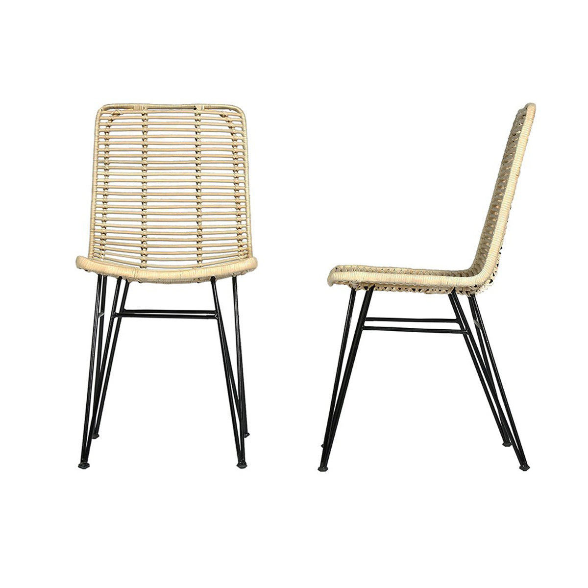 Berah Getah BOHEMA lot 2 chaises rotin et métal