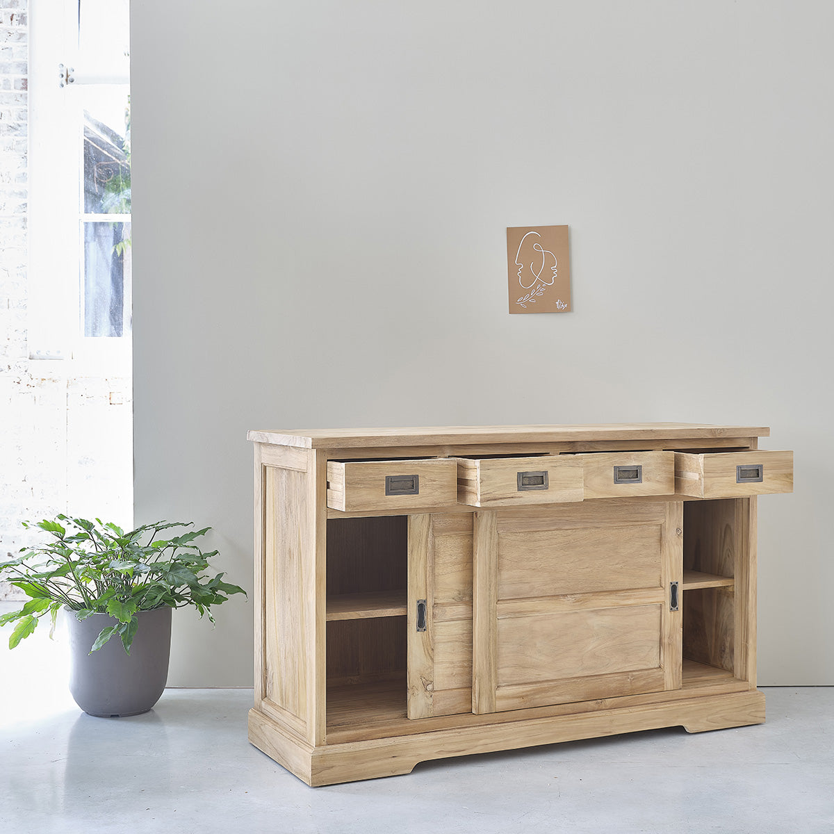 Berah Getah Boston buffet teck 150 cm portes coulissantes