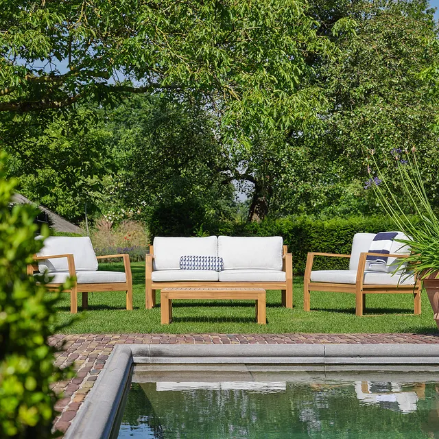 Berah Getah Milos salon de jardin bas acacia 4 places gris