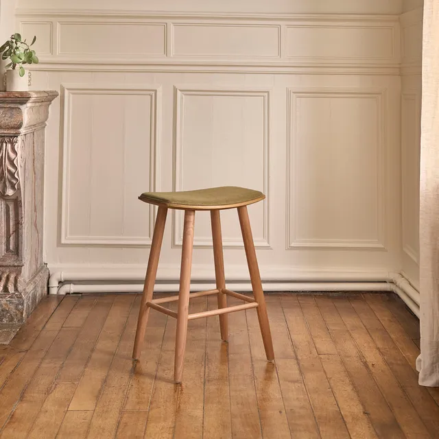 Berah Getah Ambre tabouret bar teck velours kaki 65 cm