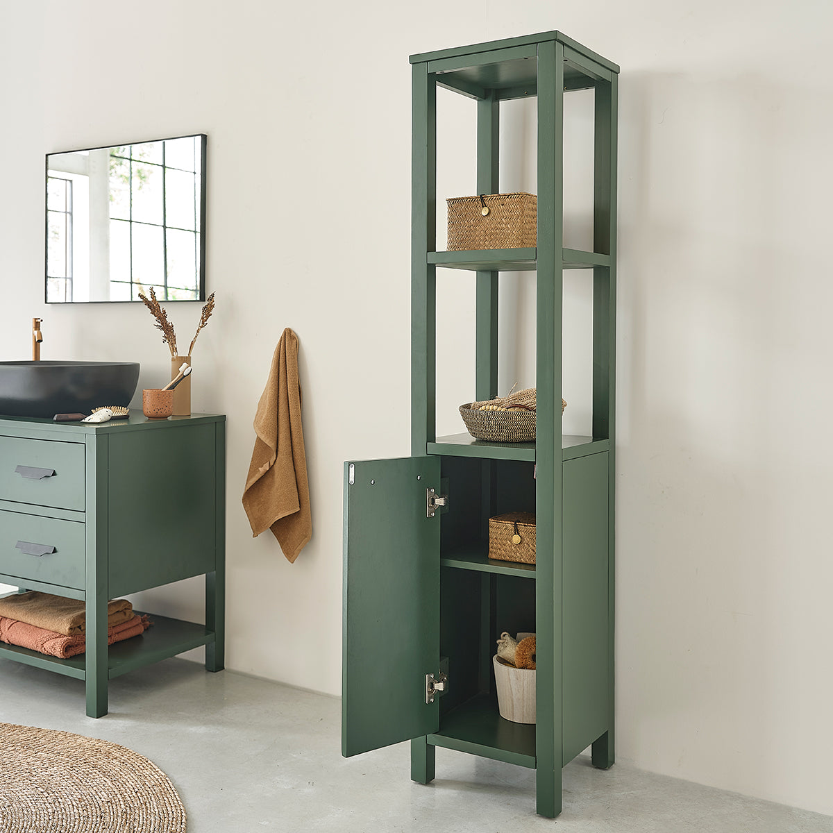 Berah Getah Olivia colonne salle de bain verte 160 cm acacia